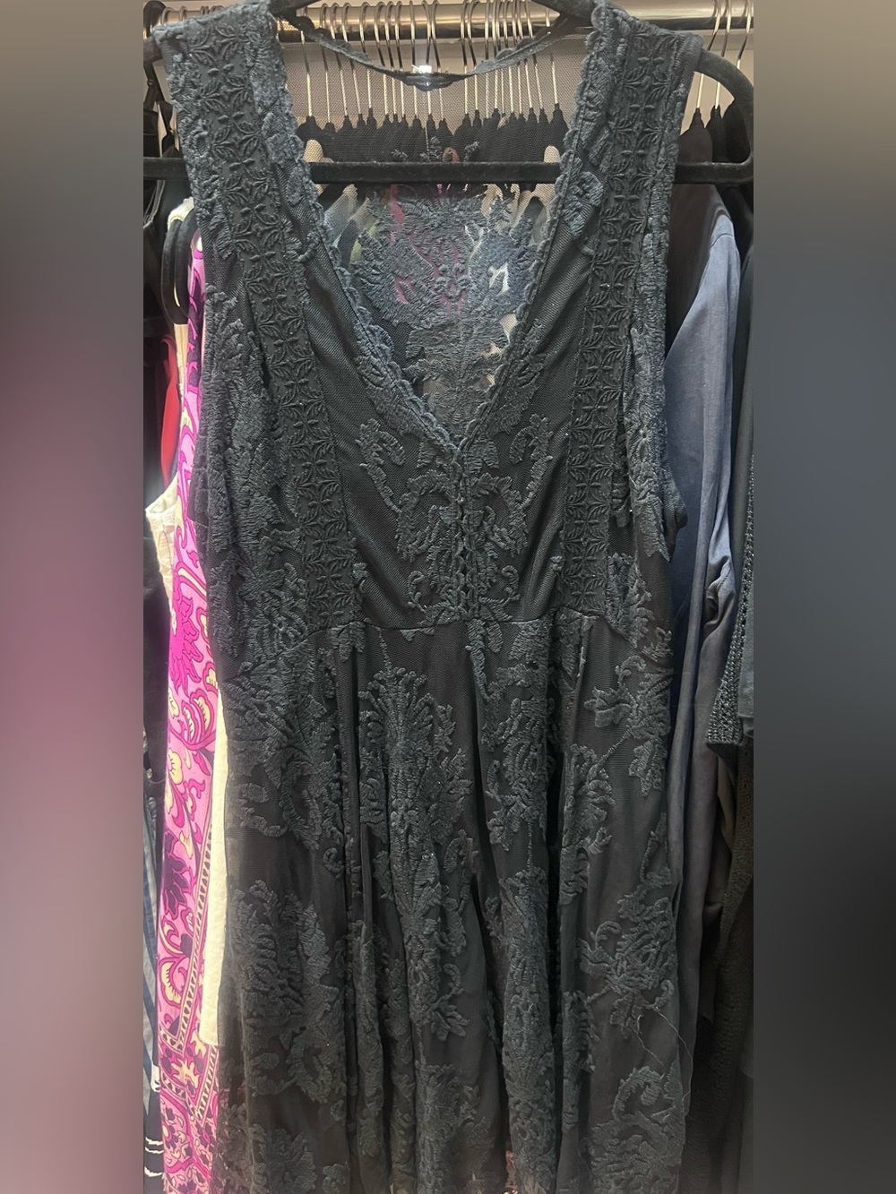 Vintage Free People, Whimsy Goth, Goth, Black Lace V-Neck Dress Practical Magic